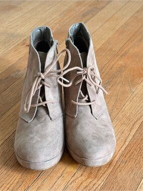 Taupe Suede Lace-Up Ankle Boots